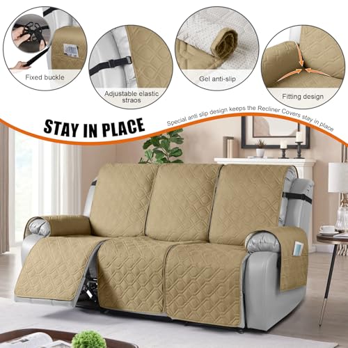 Image of VANSOFY Waterproof Recliner Couch Covers Washable, Sand,3 Seater | 1-Piece, Non-Slip with Elastic Straps, Sofa Cover with Pocket for Dogs, Pets
