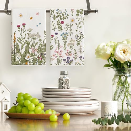 Dermalyx Juego de toallas de cocina florales de flores silvestres, paños de algodón coloridos, toallas de cocina para cocina, paños de microfibra 40 x 60 cm - imagen 6