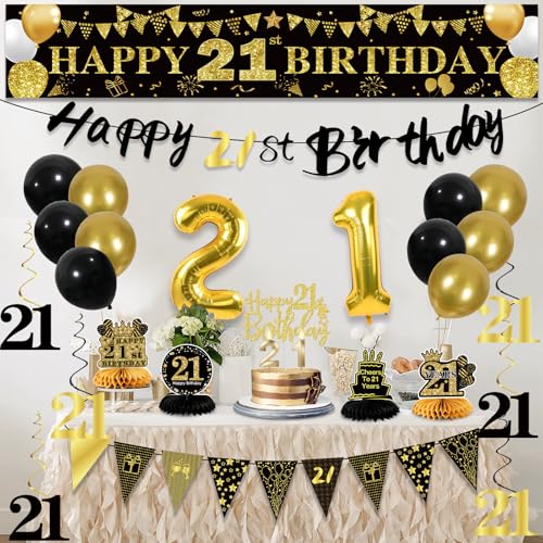 Image of 21st Birthday Decorations for Men, Black Gold 21st Party Decoration Kits