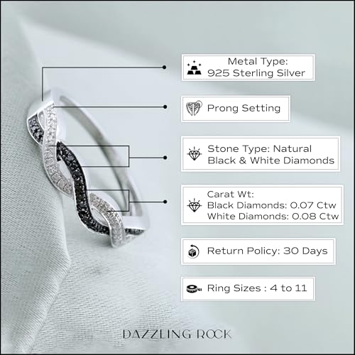 Dazzlingrock Collection 0.15 Cttw Round Black & White Diamond Criss Cross Stackable Ring for Women in 925 Sterling Silver4
