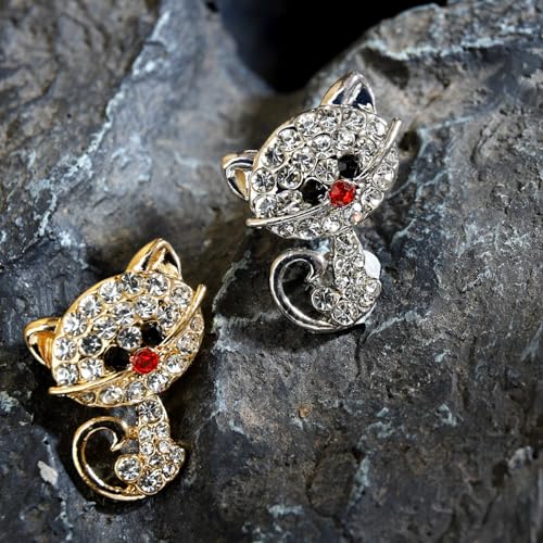 Image of Cute Cat Collar Brooch Pin for Women Girls Rhinestone Cubic Zirconia Kitten Animal Pet Lapel Pin Dress Hat Coat Backpack Badge Accessories Brooches Pins Dainty Jewelry Gifts Christmas