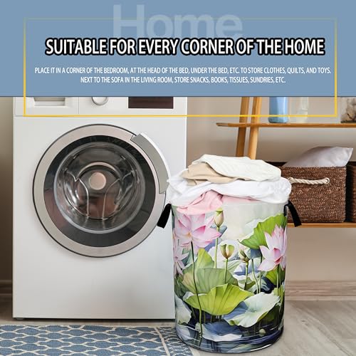 Image of Lotus Laundry Basket Beautiful Flowers Foldable Waterproof Oxford Cloth