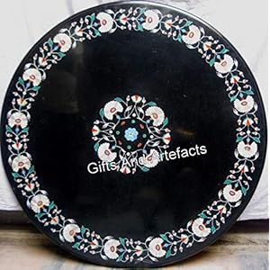 Dessus de table de salle à manger en marbre avec Pietra Dura Art Noir 106 cm