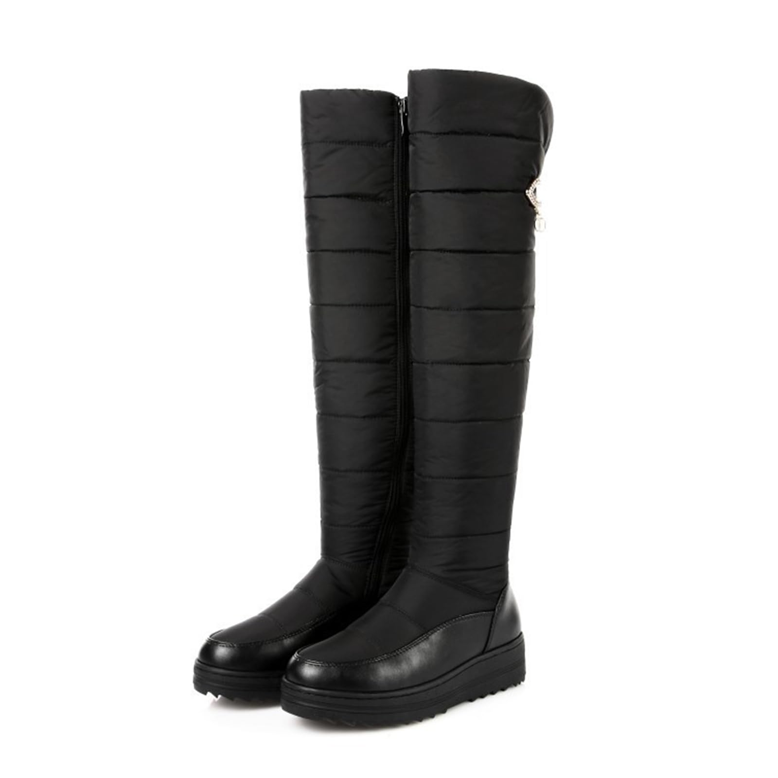 Womens High-Top Side Zipper Warm Snow Boots Waterproof Rainproof Non-Slip Fur Lined Over-The-Knee Boots Suitable For Winter Snow