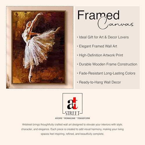 Image of Modern Abstract Ballerina Framed Canvas Painting For Living Room | Textured Impressionist Dancing Lady Wall Art For Livingroom Wall Decor, Home Decor, Bedroom, Hallway's, Office, Hotel - 43x58 cm