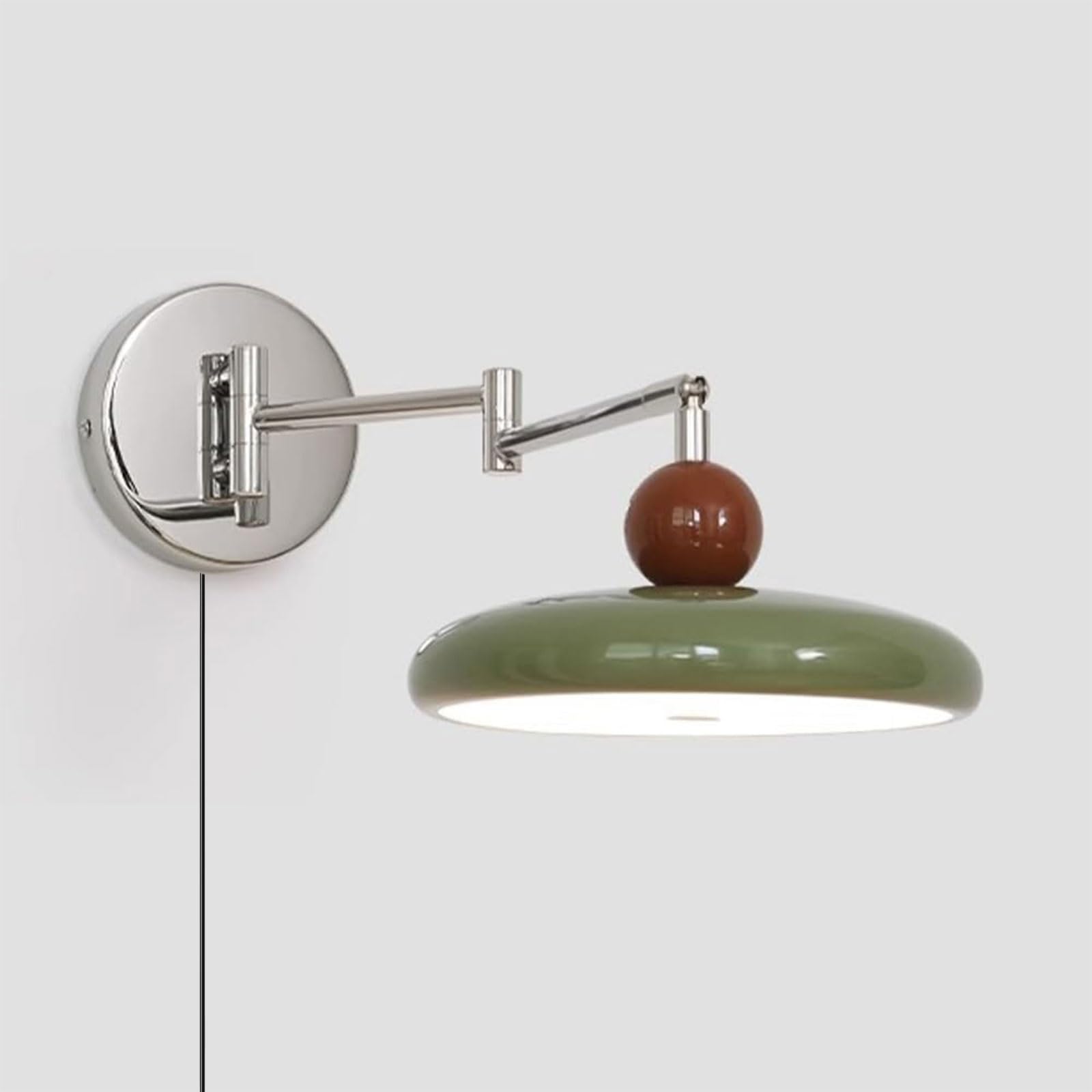 HUAYUSEDF Plug in Swing Arm Wall Sconce, Mounted Reading Light 3000k-6000k Dimmable Nordic Modern Lamp with Remote Control, Adjustable Lighting Fixtures for Bedroom Beige(Green)