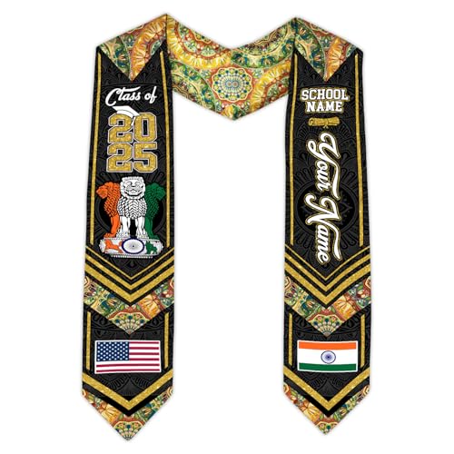 MonkeyVan Custom India Graduation Sash 2025, Personalized Indian Flag Graduation Stole, India Graduation Stole Class of 2025 S361