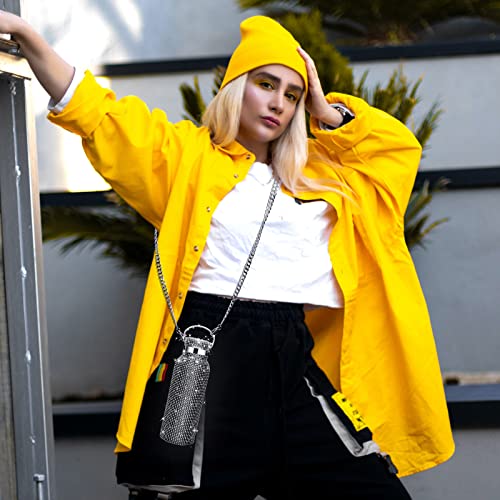 Bling Diamond Water Bottle, Glitter Rhinestone Cup, Stainless Steel Thermal Bottle, Refillable Water Bottle, Insulated Water Bottle With Chain For Women (25Oz/750Ml, Black) #TOP4