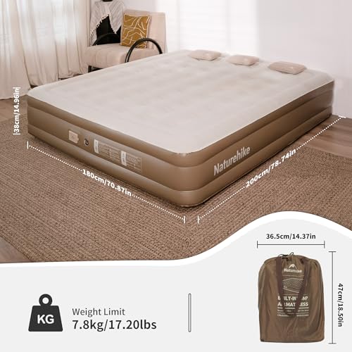 Naturehike Matelas Gonflable 3 Personnes avec Pompe Intégrée Rechargeable - 200x180x38cm Lit Gonflable Autogonflant pour Camping et Maison - Matelas Camping Portable et Durable – Image 3