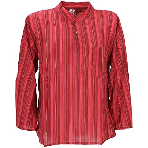 GURU-SHOP, Camisa de Pescador de Nepal a Rayas Goa Hippie Shirt Cover