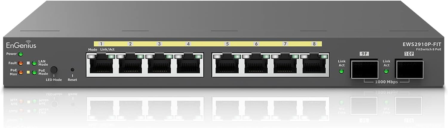 Managed Switch Fit L2 Plus 8-Port Gigabit PoE Switch with 55W Budget, 2 SFP Uplink Ports - EWS2910P-FIT