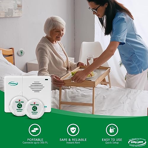 Smart-Caregiver-Two-Call-Buttons-Wireless-Caregiver-Pager-for-Fall-Prevention-and-Elderly-Assistance-Caregiver-Call-Button-with-Wearable-Lanyard-Nurse-Call-Alert-System-with-Up-to-300-Range