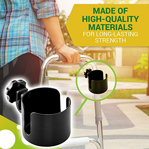 BodyHealt Adjustable Cup Holder - Black - for Any Kind of Strollers, Walkers, Wheelchairs, Rollator & Knee Scooters Universal Drinking Cup Holder, Bottle Holder, No Screws Required - Thumbnail 2