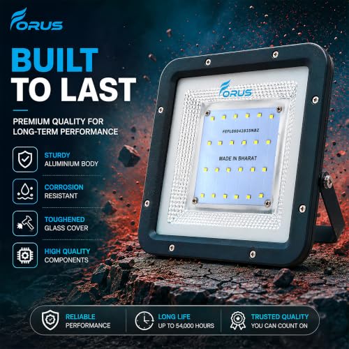 Image of Forus 20W LED Flood Light, Red Color Light, 4-Year Warranty, IP67 Waterproof Outdoor Lighting, High Mast Halogen Focus Light for Factory, Garage, Parking, Garden, Shop, Warehouse, Tent, Warehouse, 1PC