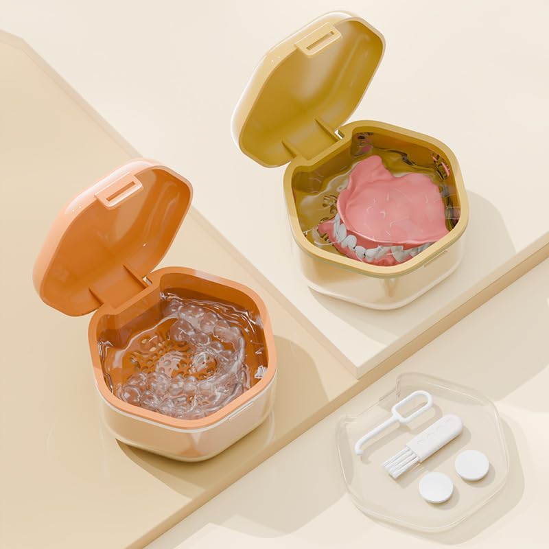 Miniatura 3 de Estuche de baño de ortodoncia para dentadura, caja de retención dental de 3 capas con soporte de dientes falsos con cesta extraíble para dentaduras