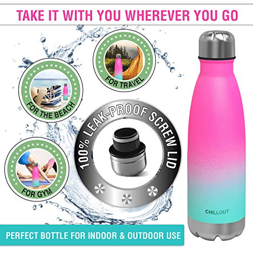 Image of CHILLOUT LIFE 17oz Insulated Stainless Steel Water Bottle, Leak Proof
