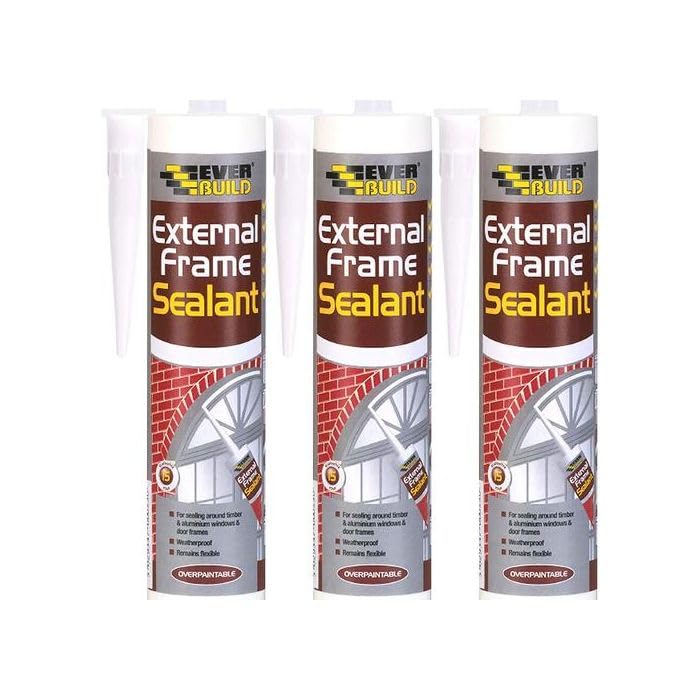 External Frame Sealant, White, Acrylic, Weatherproof, Overpaintable, 290ml Cartridge, Pack of 3