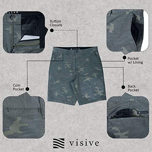 Visive Premium Hybrid Shorts Men Quick Dry Golf Stretch Board Shorts Swim Trunks Summer Big Men Green Camo - 334