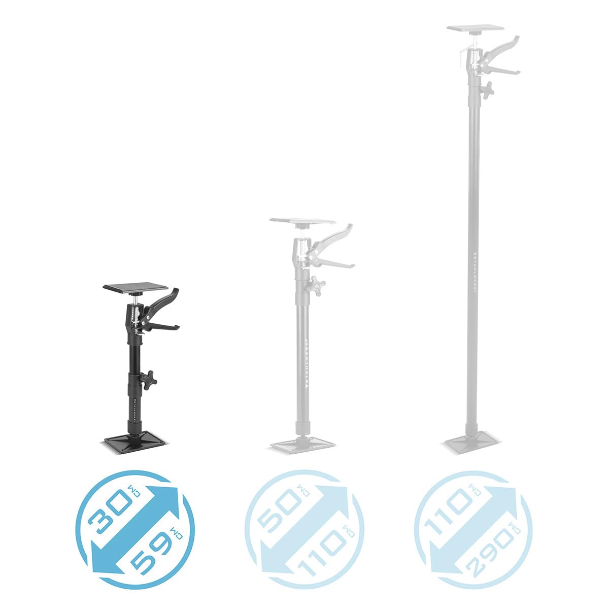 STAHLWERK Teleskop-Stützstange 4er Set 30-59 cm mit 43 kg Tragkraft Montagestütze | Baustütze | Teleskopstütze | Türspanner | Deckenstütze | Spannstütze | Einhandstütze | Schnellspannstütze