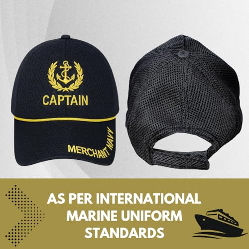 Image of Adjustable Caps | Uniform Accessory | Free Size Unisex Hat | Baseball Hats | Durable & Lightweight Comfortable Cap | Hat with Gold Embroidery Merchant Navy Cap