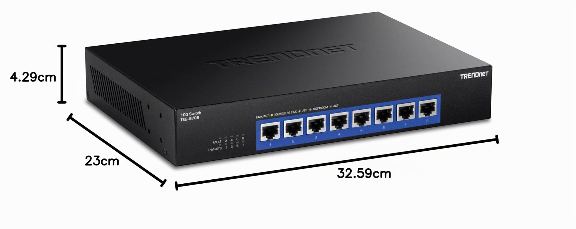 TRENDnet, TEG-S708, Commutateur 8 Ports 10G, 8 Ports 10G RJ-45, capacité de Commutation 160 Gbps montable en Rack, connexions réseau 10 Gigabit, Noir
