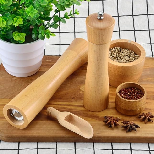 Salt and pepper grinder set, Wooden Manual Black Grinding Bottle, Suitable for Home Kitchen, Restaurant, Outdoor Gathering Pepper or Salt Grinder(10in)
