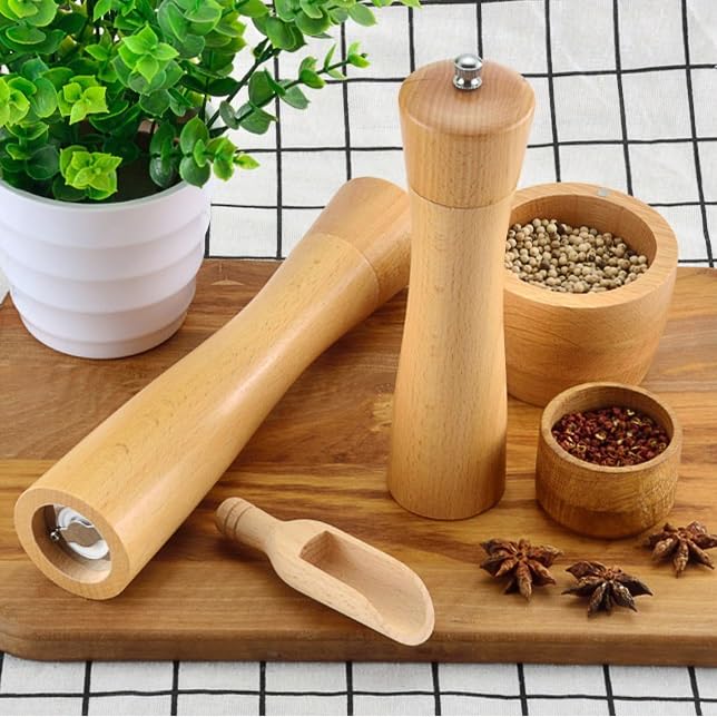 Hölzerne Pfeffermühle, manuelle schwarze Pfeffer- und Salzmühle for Zuhause, Küche, Restaurant Außenbereich(8in)