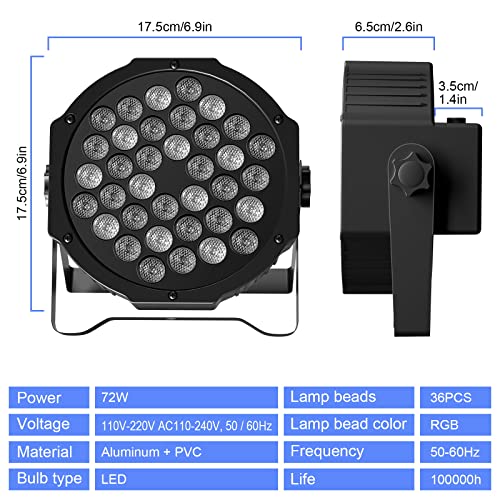 Image of 4Pcs with Bag 36 LED Stage Lights 7 Modes RGB Par Lights with Sound Activated DMX512 Control DJ Uplighting for Birthday Party Events Wedding Christmas Stage Lighting