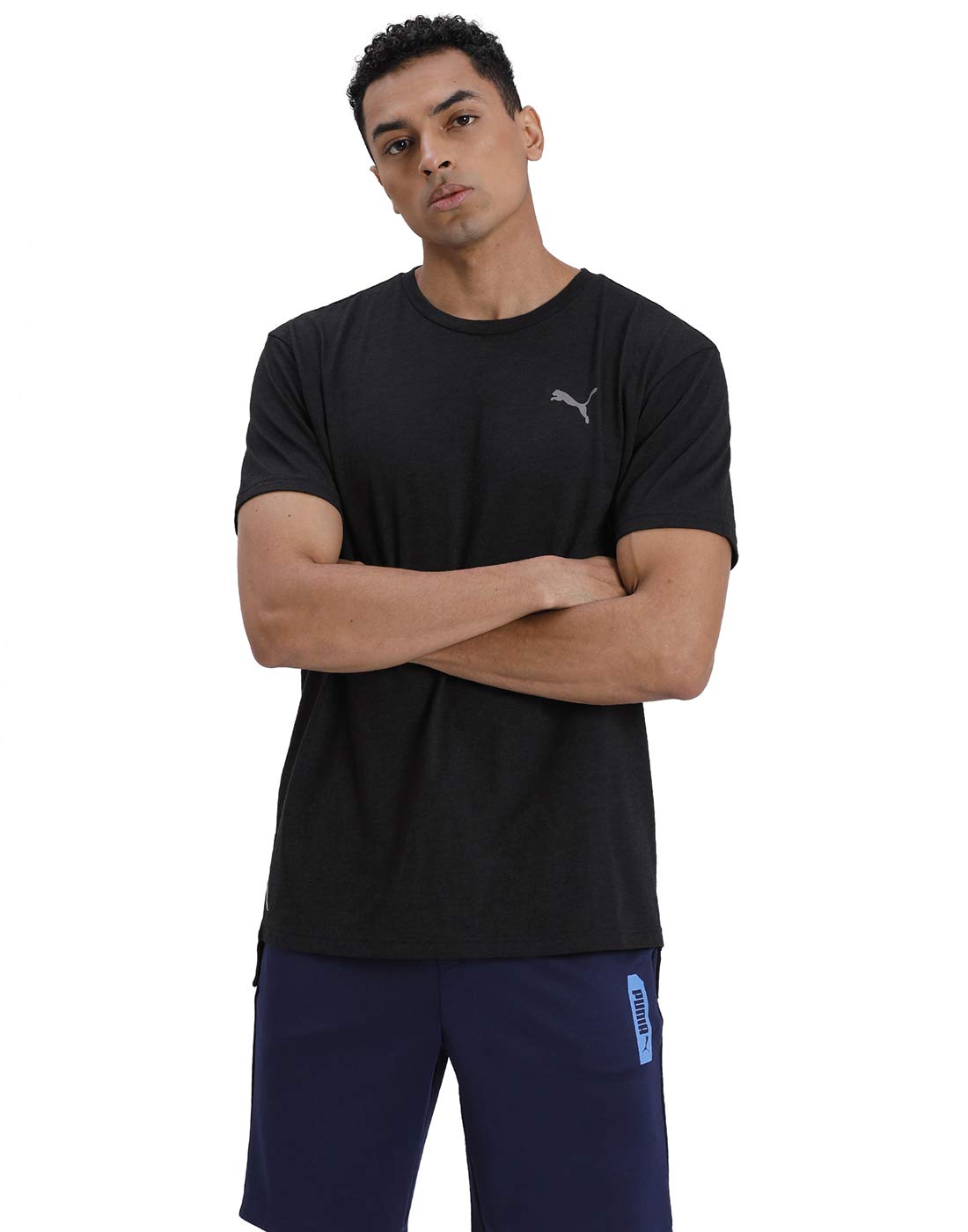 Puma Men's Solid Regular Fit T-Shirt (51731801_Black Heather XS)