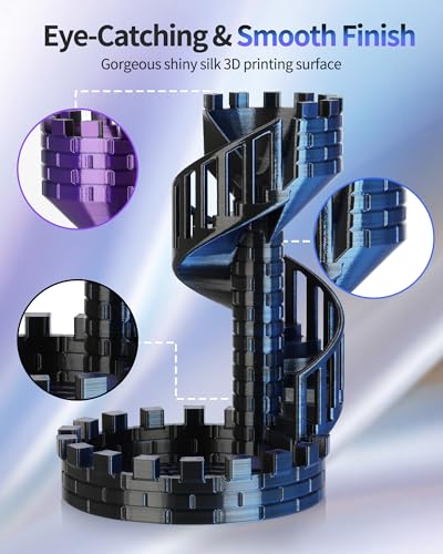 Image of LANDU Silk Tri-Color PLA Filament 1.75mm 1Kg,Triple Color Silk PLA Filament, Silk Rainbow PLA Filament,Neatly Wound 3D Printer Filament, 3 in 1 Multi Color Filament + /-0.02mm, Silk Black Blue Purple