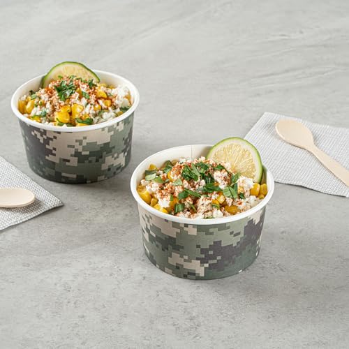 Image of Restaurantware Coppetta 8 Ounce Dessert Cups, 200 Disposable Ice Cream Cups - Lids Sold Separately, Sturdy, Camouflage Paper FroYo Bowls, For Hot And Cold Foods, Perfect For Gelato Or Mousse