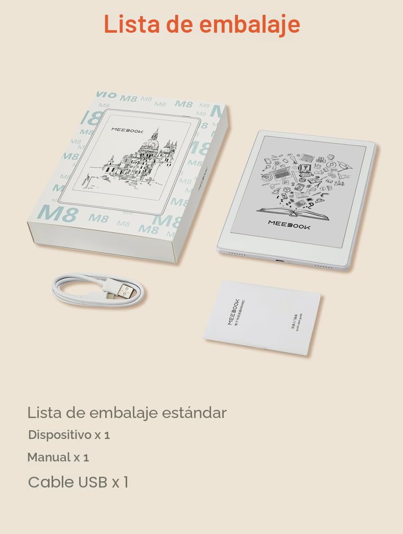 Meebook E-Reader M8 | Pantalla 7.8' Eink Carta | Luz Inteligente 300PPI | Android 14 | Procesador Octa Core | Micrófonos y Altavoces Duales | Soporte Play Store | Escritura Manual | 4GB+64GB | Blanco