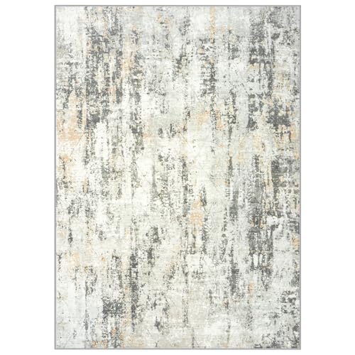 8x10 Area Rugs Washable Rug: Modern Abstract Living Room Rug Soft Anti-Skid Thin Carpet Indoor Floor Non-Shedding Carpets for Bedroom Dining Room Farmhouse Nursery Home Office Grey Brown