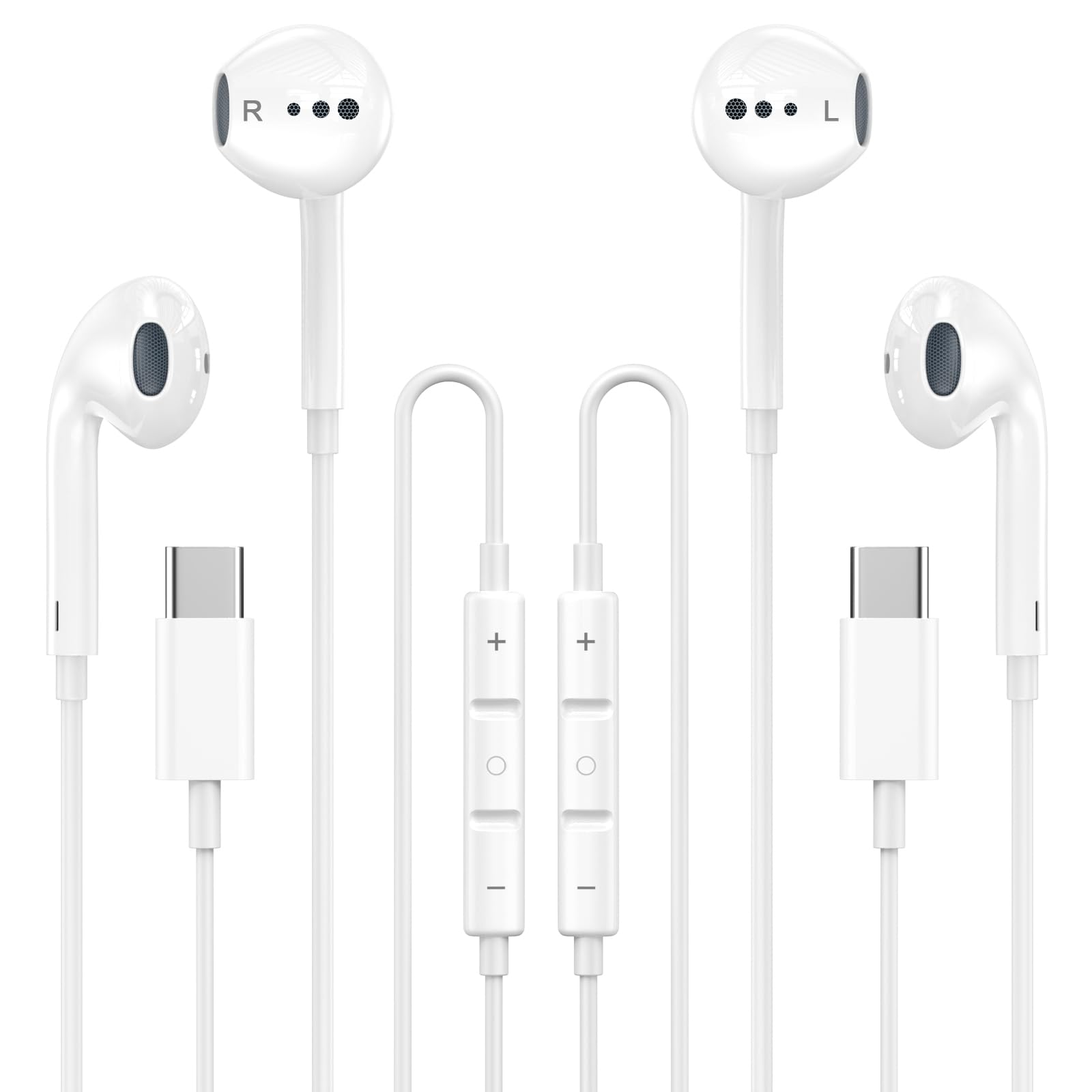 USB C Headphones for iPhone 16 15,2 Pack Type C Earbuds Wired Earbuds with Microphone & Remote Control Noise Cancelling Earphones Compatible with