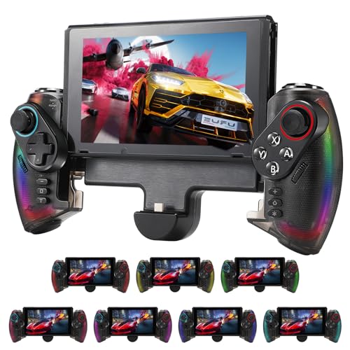 Grathia Wireless Switch Controller for Nintendo Switch/OLED, RGB One-Piece Joypad Controller with Adjustable TURBO and Dual Motor Vibration Handheld Mode Ergonomic Design