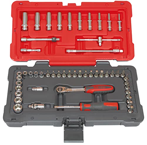 KS TOOLS 922.0652 1/4 Zoll Steckschlüsselsatz und Zubehör Set Ultimate Serie Satin Chrom 52-teilig rot/schwarz
