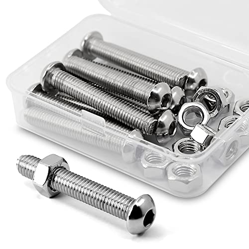 (10 sets) M8-1.25 x 40 mm Hex Socket Screws and Nuts Set 304 Stainless Steel 18-8 Round Head Screws, Silver, M8 x 40mm