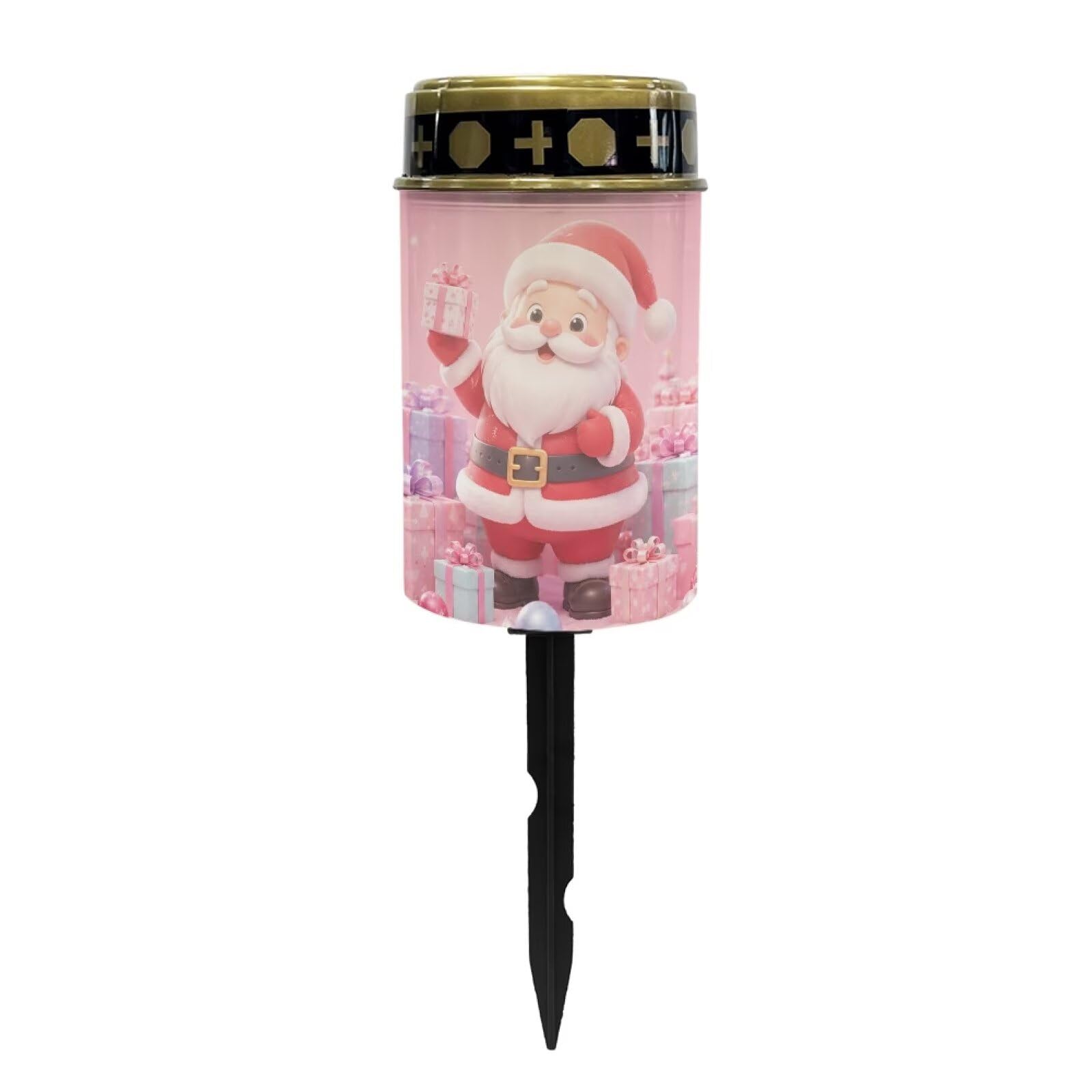 Poceacles Christmas Solar Lights Garden Cemetery Flameless Candle Water Resistant Pillar Candle Solar Garden Stake Lights for Christmas Decorations, Santa Claus Pink