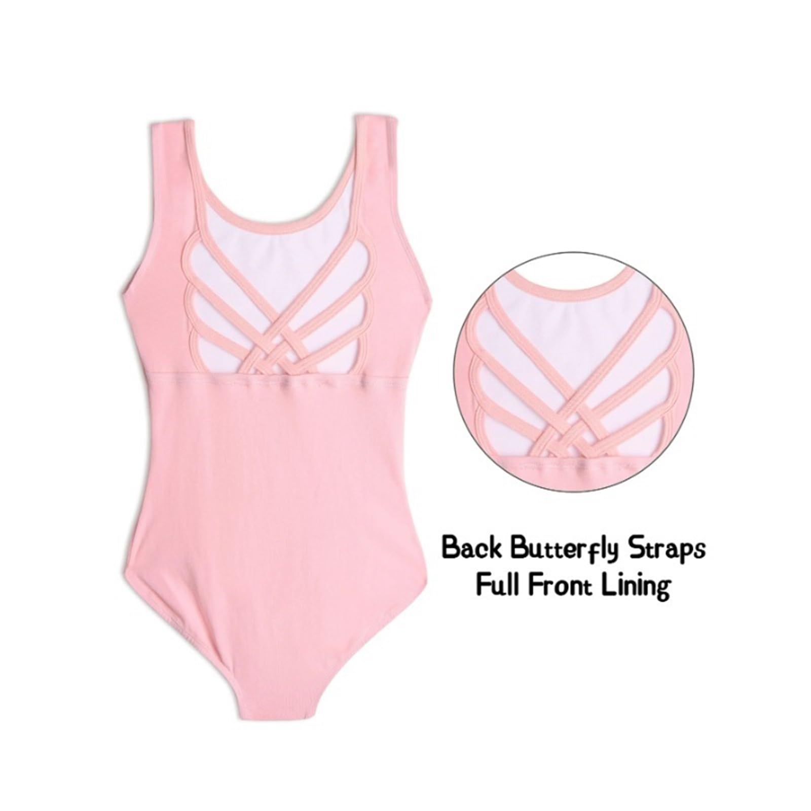 Body Ginnastica Girls Sleeveless Ballet Gymnastics Leotard Toddler Butterfly Crisscross Back Dancewear Activewear with Full Front Lining(Pink,S)
