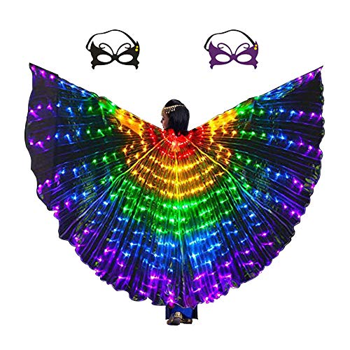 AIHANCH LED Belly Dance Wings Girls Colorful Butterfly light Up Wings with Sticks and 2 Masquerade Masks for Kids Stage Halloween Costumes (Kids Wings) AIHANCH LED Belly Dance Wings Girls Colorful Butterfly light Up Wings with Sticks and 2 Masquerade Masks for Kids Stage Halloween Costumes (Kids Wings)