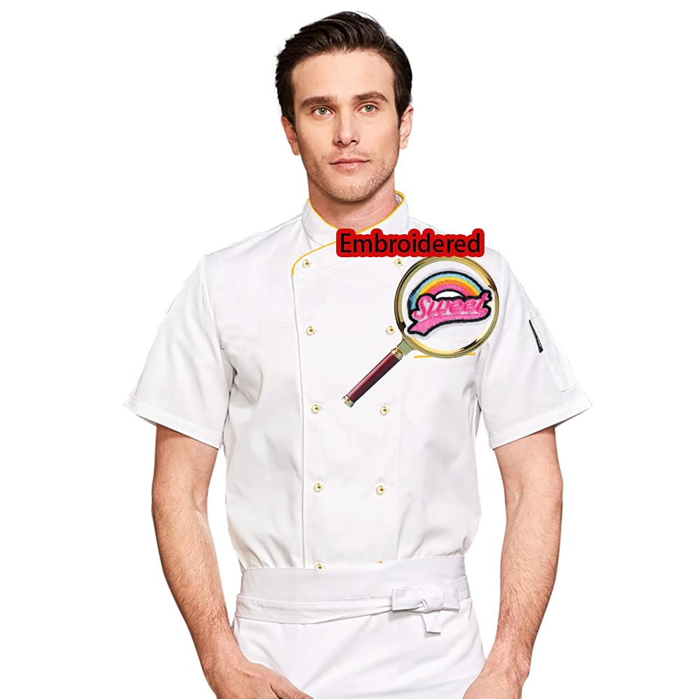 Custom Embroidered Chef Jacket Personalized Chef Uniform Hotel Kitchen Restaurant Chef Coat?White/Yellow M(Embroidery)
