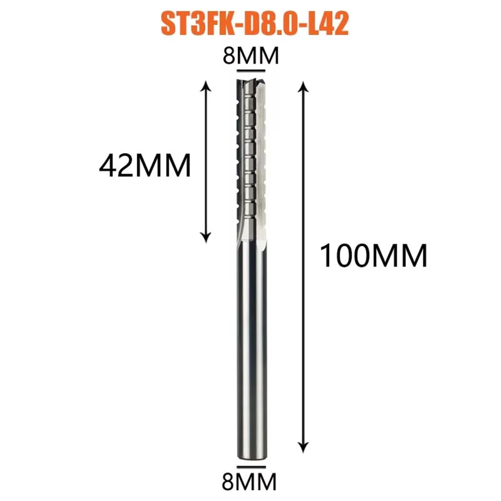 1pc 3 Straight Flutes Carbide Milling Cutter Chipbreaker Woodworking Carving CNC Trimming Slot Bit Plywood(ST3FK-D8.0-L42)