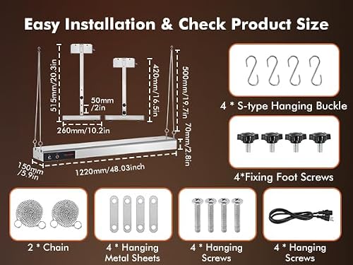 Hiteemer 48 Inch Food Heat Lamp Strip Commercial Food Heating Warmer Lights Hanging Overhead Stainless Steel with Cord for Food Restaurant Buffet Catering Kitchen 1200W/110V