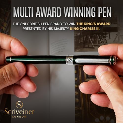 Image of Scriveiner British Racing Green Rollerball - Stunning Luxury Rollerball Pen, Chrome Finish, Schmidt Ink Refill, Best Roller Ball Pen Gift Set for Men & Women, Professional, Executive Office, Nice Pens