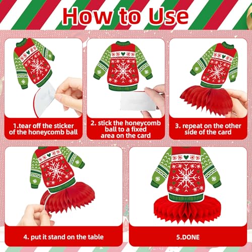 Image of 9 Pieces Ugly Christmas Sweater Honeycomb Centerpieces Table Decor, Holiday Party Table Toppers Ornaments Signs, Fun Xmas Sweater Party Decorations