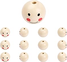 Wooden Beads, 50 Natural Round Wooden Beads, 25 mm Wooden Beads, Large Wooden Balls with Hole, Smiley Wooden Beads, Round Wooden Beads for Jewellery Making, Bracelets