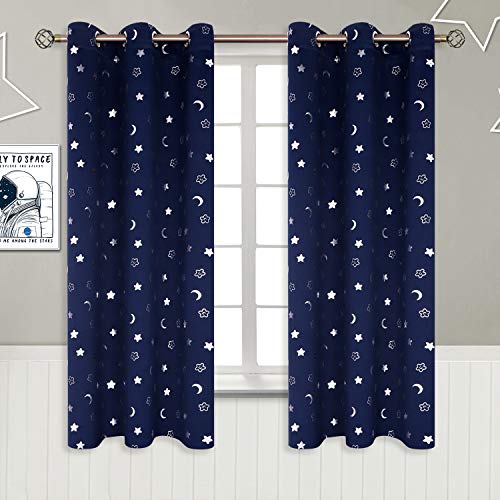Image of BGment Kids Curtains for Nursery, Short Star and Moon Room Darkening Curtains for Bedroom 63 Inch Long, Blackout Thermal Insulated Window Drapes for Boys Girls, Navy, 42 Wide, 2 Panels