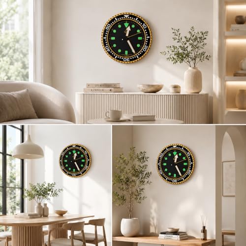 Image of Xtore Striking Nautical Dial Wall Clock for Living Room, Office & Bedroom Decor | Bold Design with Luminous Markers & Silent Quartz Movement (Black & Gold, 30 cm)