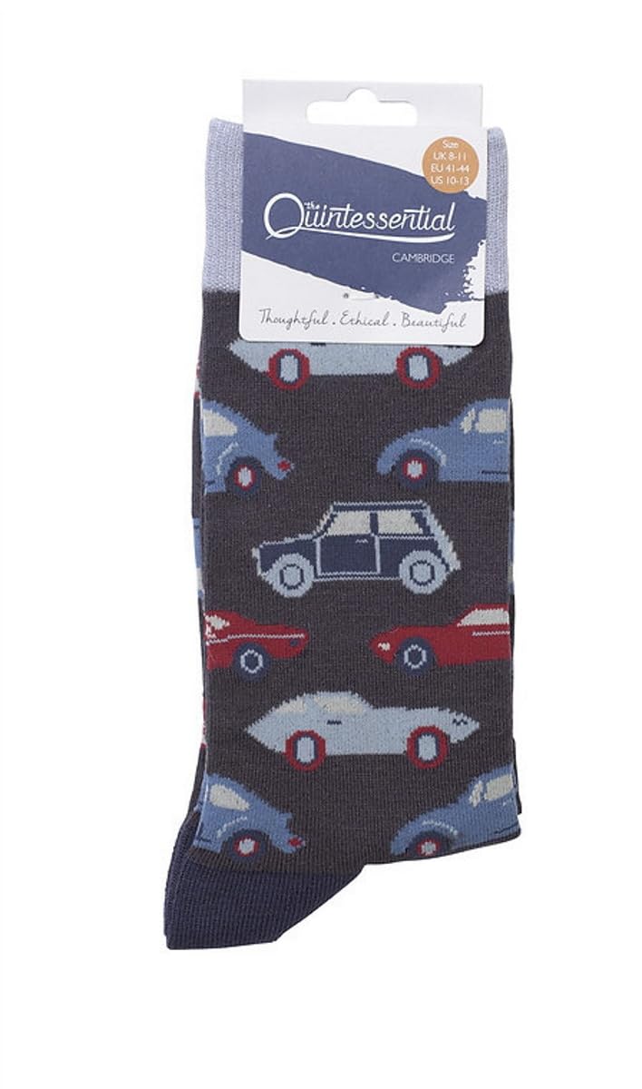Lilyrosa Men's Navy Blue Quintessential Motor Car Socks 8-11 Charcoal Grey 1 Pair
