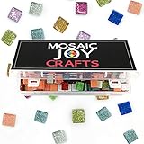 Mosaic Joy 430 Pieces/1 Pound Assorted Colors Genuine Mosaic Tiles Glitter Crystal Mosaic for Home Decoration Crafts Sparkle Mosaic Supply 10 Colors Assorted, Square Shape 0.4x0.4 inch